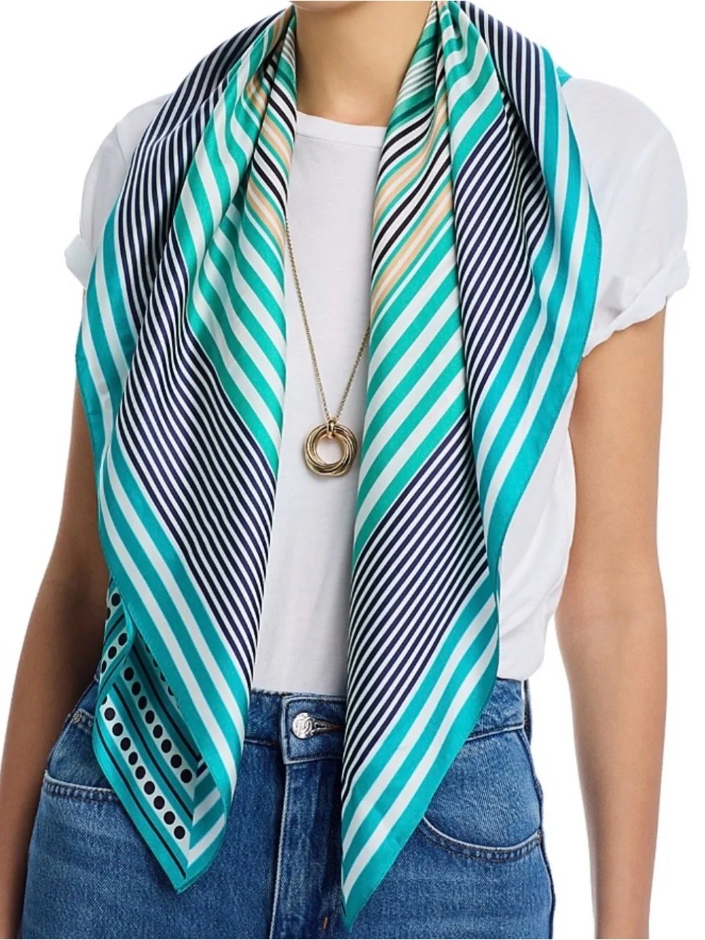 Echo Stripe Vortex Square Silk Scarf, Hawaiian Ocean, 35”x35”, MSRP $99